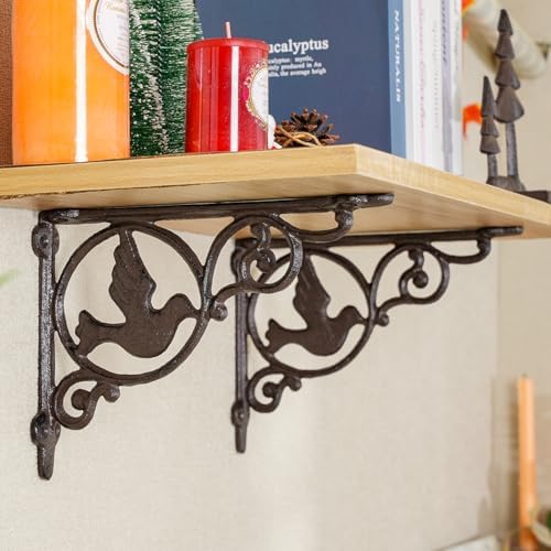 Sungmor 9.2 Inch Cast Iron Brackets for Shelves - 2 Pack Rustic Brown