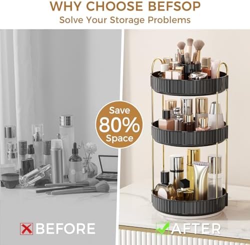 360° Rotating Makeup Organizer, Upgraded 3 Tier Skincare Perfume Organizers for Women, Bathroom Organizer Countertop, Cl