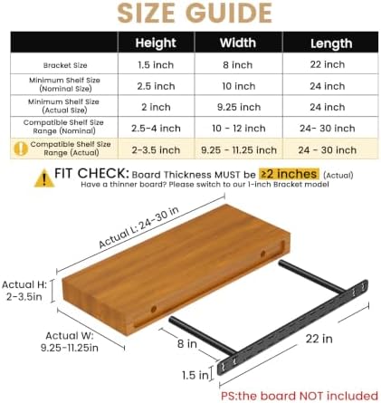 2pcs Floating Shelf Bracket Heavy Duty Hidden Metal Brackets for Shelf,Invisible Shelves Hardware Without Jig (22" x 8" 