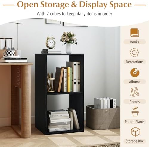 Tangkula 2-Cube Bookcase, 3-Tier Bookshelf with Open Compartments, Freestanding Cube Storage Organizer with Anti-Topplin