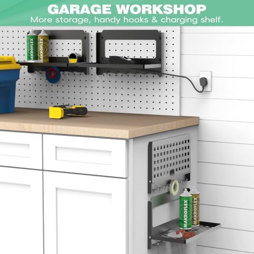 Router Shelf with Hooks & Magnetic Catch - Wall Mount Folding Shelf