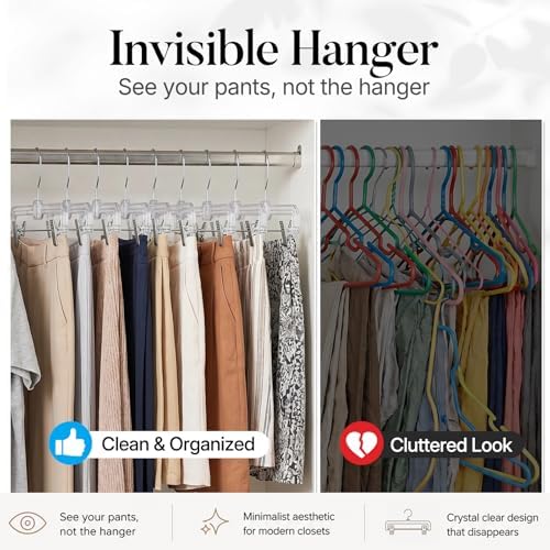 HOUSE DAY Clear Pants Hangers with Clips 12 Pack, Plastic Skirt Hangers