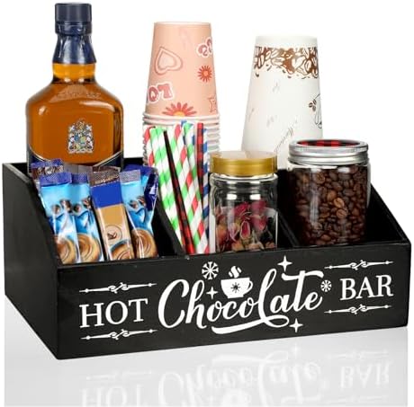 Barydat Hot Cocoa Bar Wood Organizer 4 Compartment Coffee Station,Black