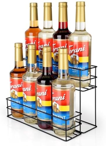 kimilus 8 Bottle Capacity Coffee Syrup Organizer 2 Tier Coffee Syrup Stand Shelf for Coffee Bar Kitchen Small Wine Rack 