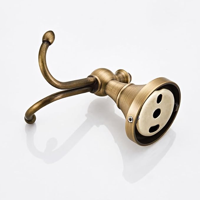 2 Pcs Pack Antique Brass Towel Hook Vintage Coat Hook with 2 Hooks Wall Mounted Robe Hooks for Bathrooms and Kitchen Bronze Hand Towel Hook Hanger with Brushed Gold Finish