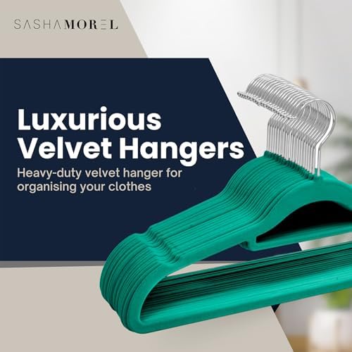 Velvet Hangers 20 Pack - Non-Slip Clothes Hangers with 360° Swivel Hook & Tie Organisers, Slim, Space-Saving Closet Hangers for Coats, Suits & Dresses - Wardrobe Organiser (Teal)