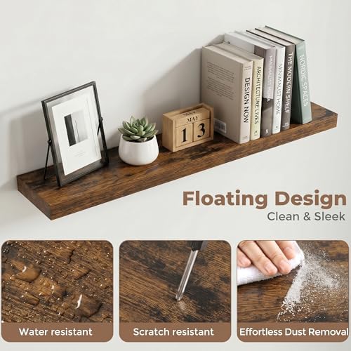36 Inch Floating Shelves for Wall, 6.5"D Wood Storage Shelves, Brown Finish