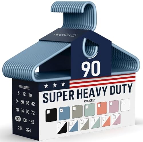 Super Heavy Duty Clothes Hangers 90 Pack – Made in the USA - 10lb Capacity, Thick Plastic Hangers for Pants, Coats, Jackets, Jeans and Adult Clothing – Blue