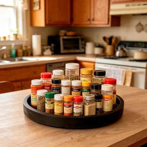 13.38 Inch Black Round Wood Lazy Susan Farmhous Turntable Tray
