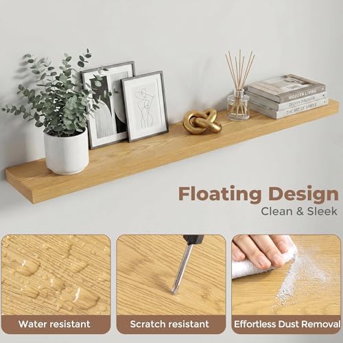 48 Inch Floating Shelves for Wall, 6.5"D Wood Storage Shelves, Oak Finish