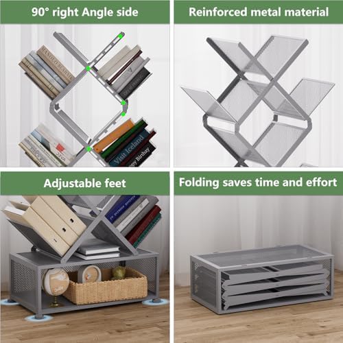 Gintan 9-Tier Modern Book Shelves with Storage, Bedroom Shelves Folding Bookshelves, No Installation Required Shelf Tree