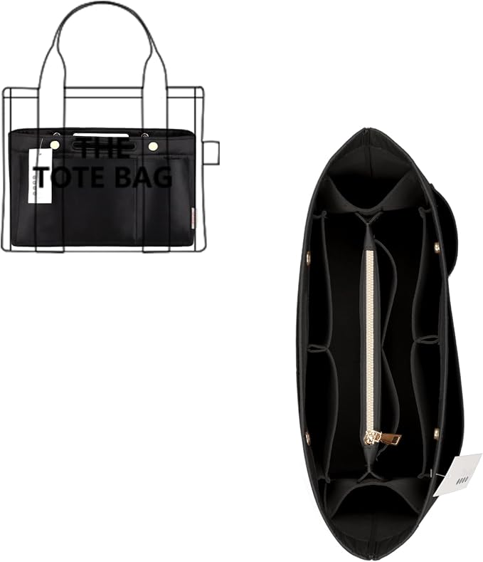 ZTUJO Purse Organizer Insert For Handbags, Silky Bag Organizer With 2 Zippers For Speedy Neverful Tote and More (Black, Small)