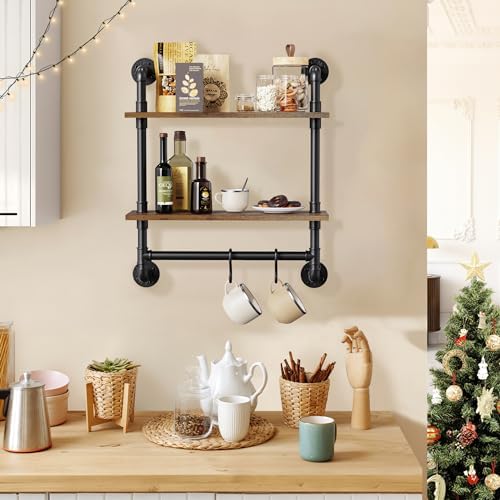 Merapi 24" 2 Tier Industrial Floating Shelves with Tower Bar