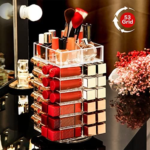 Acrylic Lipstick Tower, Rotating Lipstick Organizer with 53 Slots