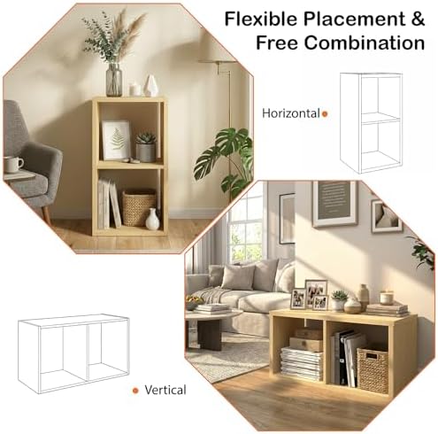 WannabeMyself【2026 Wooden Thick Frame】 2 Cube Storage Organizer with Anti-Tipping Kits, Reversible Open Back Book Shelf,