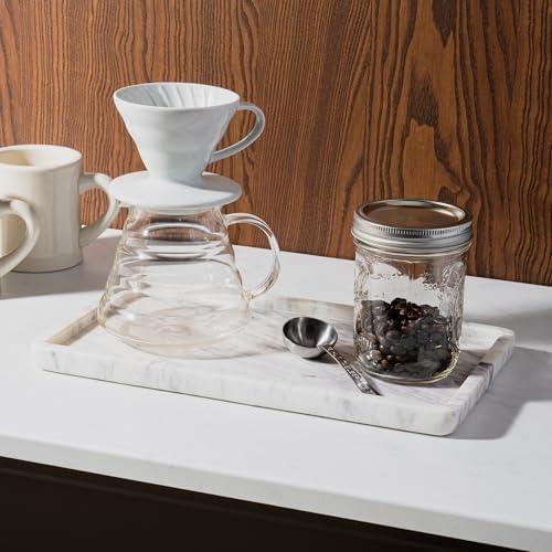 Cork & Mill Marble Tray for Bathroom Vanity, White, Large 13 x 7.5 Inch