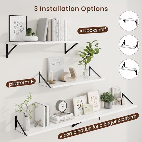 Axeman 30 Inch Floating Shelves, 10 Inch Deep White Wall Shelves Set of 2