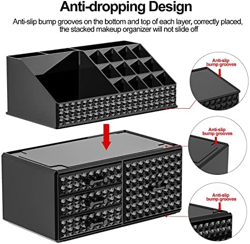 3 Pack Makeup Organizer Stackable[Upgraded], Acrylic Cosmetics Storage Cases with 8 Drawers Perfume Organizers For Brush
