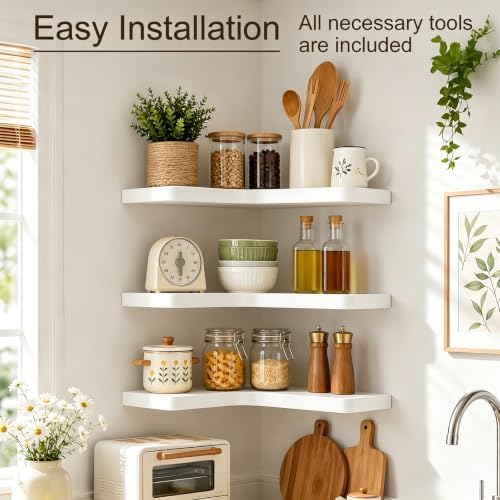Floating Corner Shelves Solid Pinewood Wall Mounted Shelf