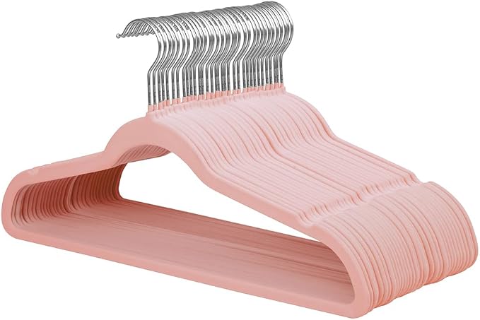 Stormix Adult Velvet Hangers Non-Slip Felt, Shoulder Notches, 36 Pack Pink