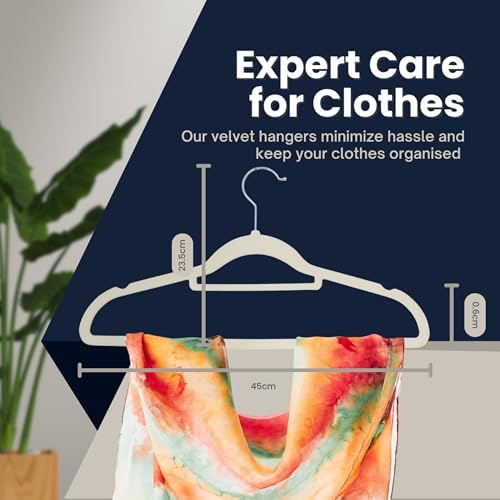 50 Pack Velvet Hangers | Non Slip Velvet Hangers for Clothes with Tie Organisers | Space Saving Hangers and 360° Swivel Hooks Wardrobe Storage Organiser