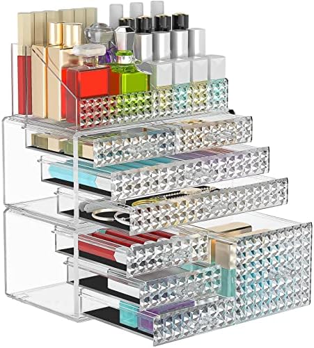 3 Pack Makeup Organizer Stackable[Upgraded], Acrylic Cosmetics Storage Cases with 8 Drawers Perfume Organizers For Brush