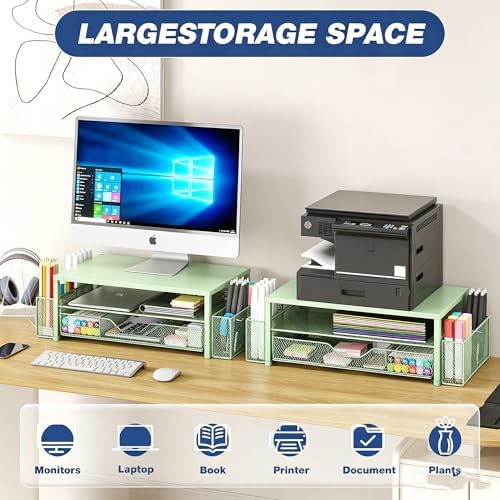 OPNICE Desk Organizers and Accessories, Computer Monitor Stand Riser with Drawer and 2 Pen Holders, Printer & Laptop Sta