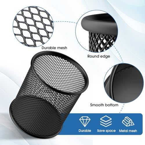 MaxGear Pen Holder for Desk 3 Pack,Mesh Metal, Non-Slip EVA Pad, 3.7’’ Tall