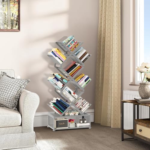 Gintan 9-Tier Modern Book Shelves with Storage, Bedroom Shelves Folding Bookshelves, No Installation Required Shelf Tree