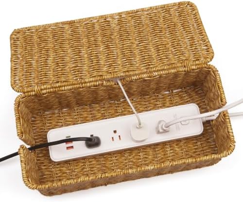 ZhiYo Rattan Cable Management Box, Cord Organizer, Nature, 13.5"x6.2"x6"