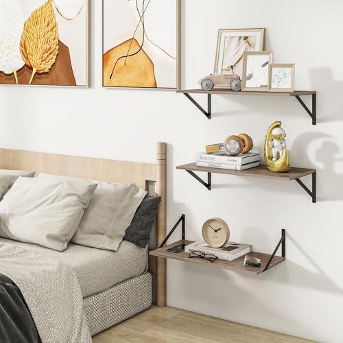 Heimlove 24W x 12D Deep Floating Shelves Set of 3 Grey