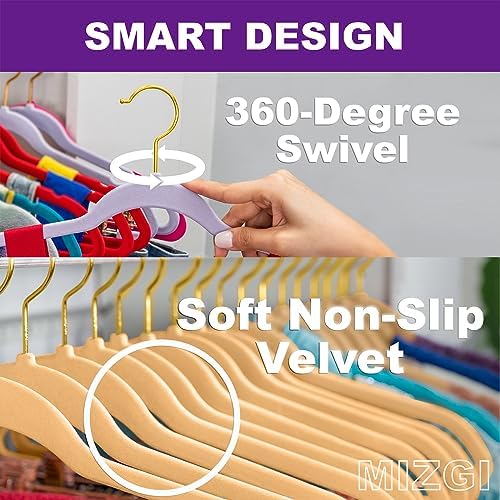 MIZGI Camel Velvet Hangers, 60 Pack - Premium Gold, Non-Slip Coat & Suit Hangers, Space Saving