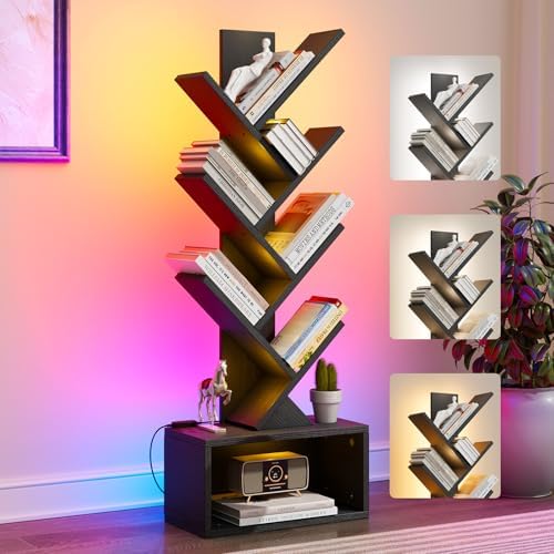 Evermagin 6 Tier Tree Bookshelf with Lights, LED Book Tree Bookcase