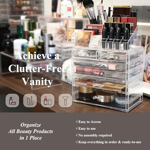 Sea Team 3-Tier Stackable Clear Acrylic Makeup Organizer with Drawers