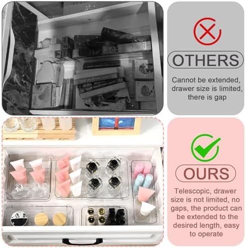 8 Pcs Medium Extendable Clear Drawer Organizer, All Adjustable Vanity Storage Box, 2-Size Desk Drawer Organizer, Acrylic Storage Bins for Makeup, Cosmetic, Bedroom Dressers Tool Organizer for Gadgets