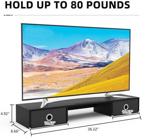 YAOHUOO Dual Monitor Stand with LED Light 2 Drawers, Computer Monitor Riser for 2 Monitors, Large Desktop Organzier with