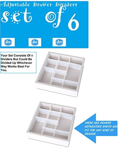 YBM Home 6pcs Adjustable Drawer Organizer Grid Drawer Dividers for Socks, Underwear, Kitchen Utensils, Dresser Makeup, S