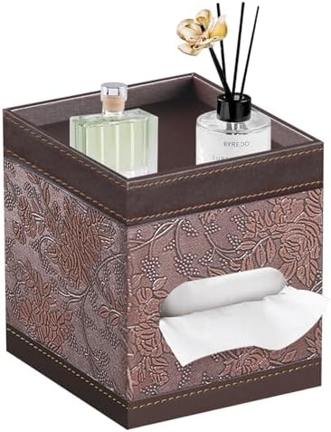 Square Tissue Box Cover with Storage Tray,Modern Decorative Tissue Holder