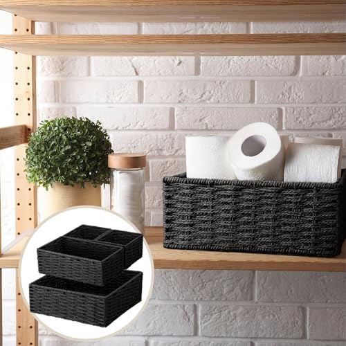 Set of 4 Black Small Wicker Basket, Classic