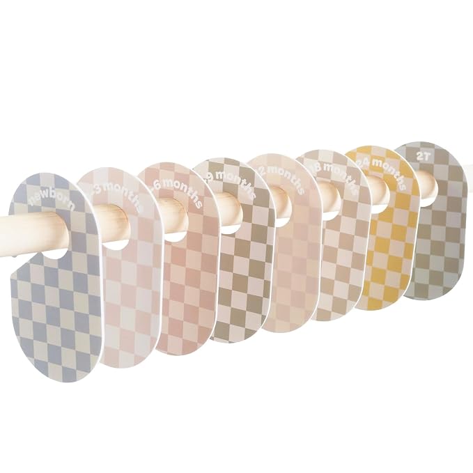 3 Sprouts Baby Closet Dividers, Newborn to 2T, Checkerboard, 8 Piece Set | Newborn to 2T sizing, 8-piece set, Double-sided size labels, Age labels, Nursery closet storage, Baby clothes organizer