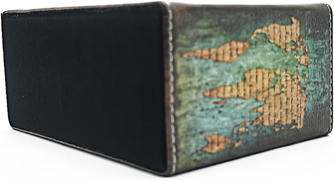 Pen Holder, Rectangle Vintage Pencil Holder with 2 Compartments, PU Leather Art Remote Control Holder Organizer Storage for Desk Accessory (World Map)