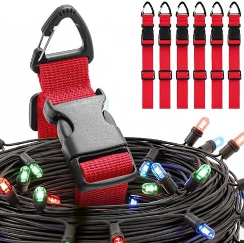 6 Pack Adjustable Extension Cord Holder Straps,Red