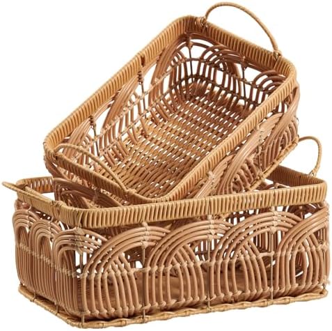 2PCS Plastic Wicker Storage Baskets Set Handmade Woven Boxes