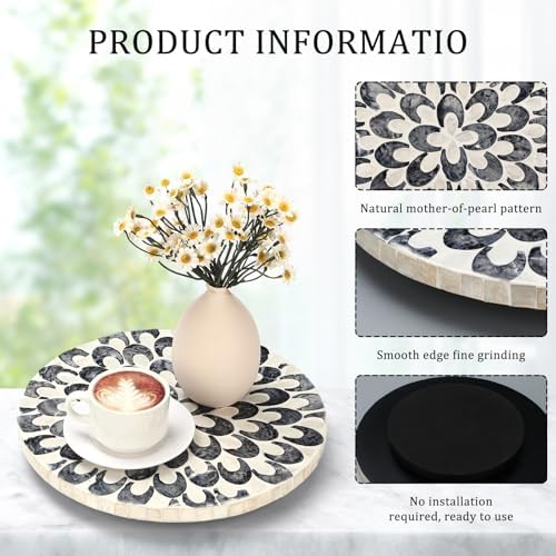 Reallnaive Mother of Pearl Lazy Susan, Round, Floral