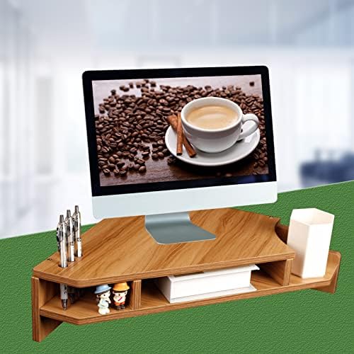 Triangle Monitor Stand Riser, Wooden Triangle Desktop Computer Stand with Office Organization, Walnut Color