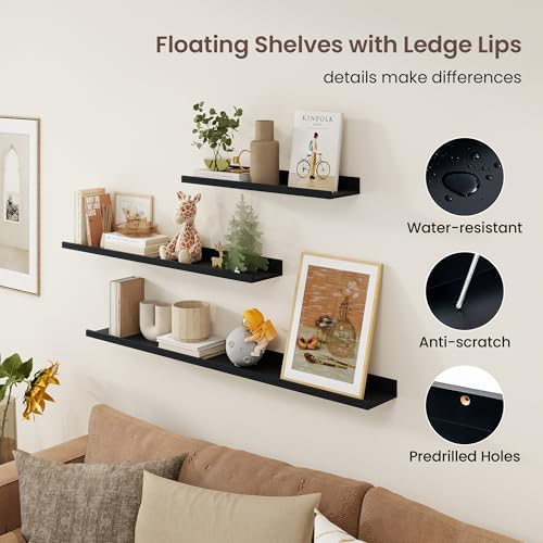Axeman 30 Inch Floating Shelves, Black Picture Ledge Shelf Set of 3