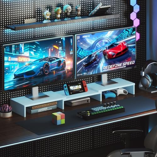 TAVR Dual Monitor Stand Riser, Wooden Computer Monitor Stand for 2 Monitors