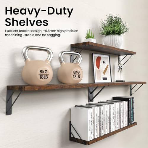 BAYKA 22.4 Inch Long Wall Mounted Floating Shelves (Rustic Brown, Set of 4)