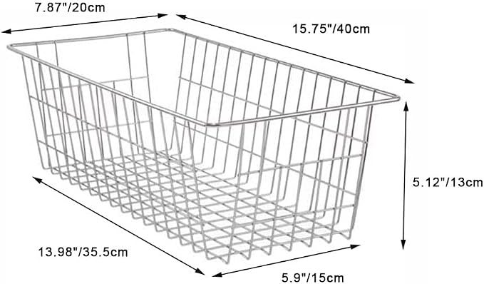 SANNO 15.7" Freezer Baskets Refrigerator Storage Baskets Bins Wire Storage Baskets Bin Organizer Food,Kitchen, Basket Organizers Bins for Home, Bathroom, Closet, Plating 4 pack