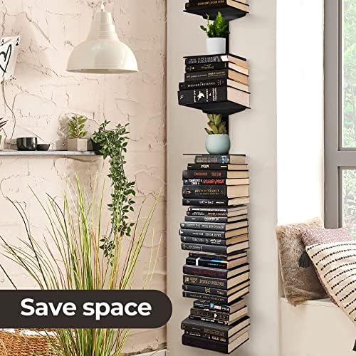 Floating Book Shelves for Wall, 8 Tier Invisible Floating Bookshelf, Vertical Spine Book Tower, Wall Mounted & Space Sav